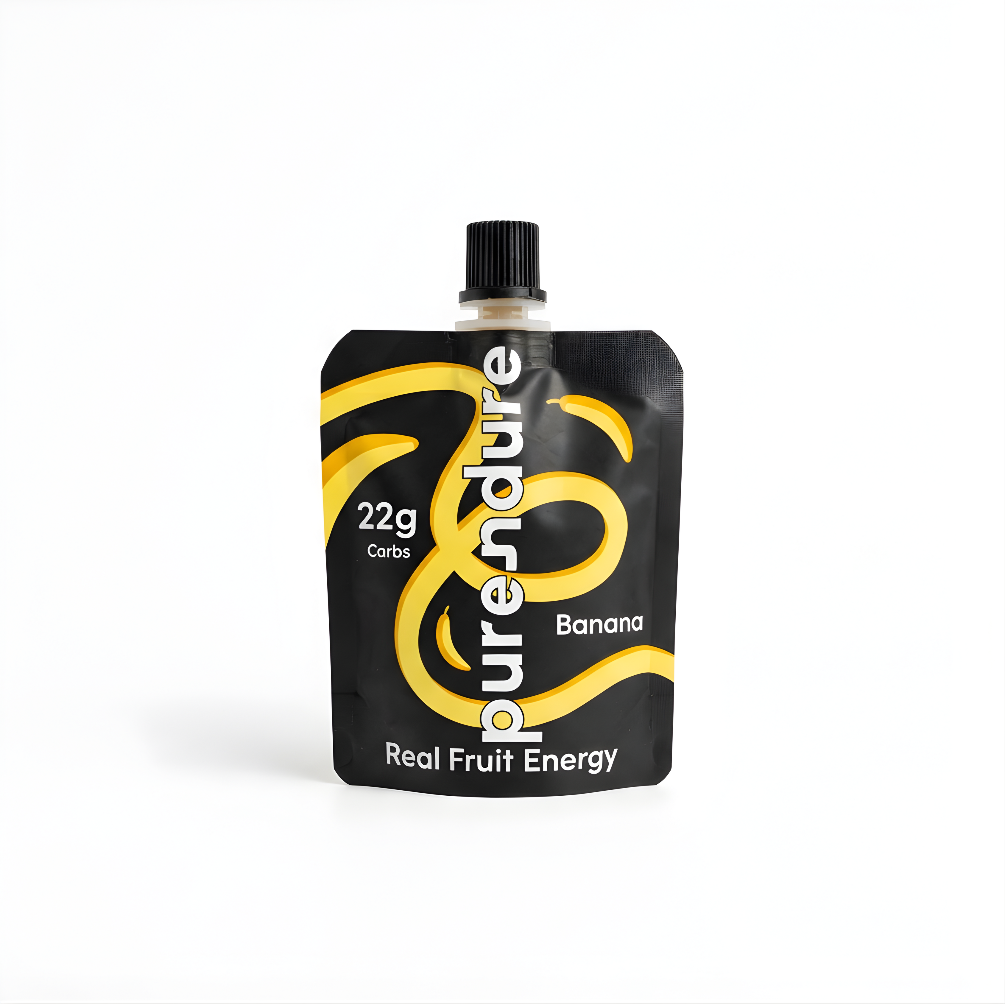 Purendure banana fruit energy pouch on a white background